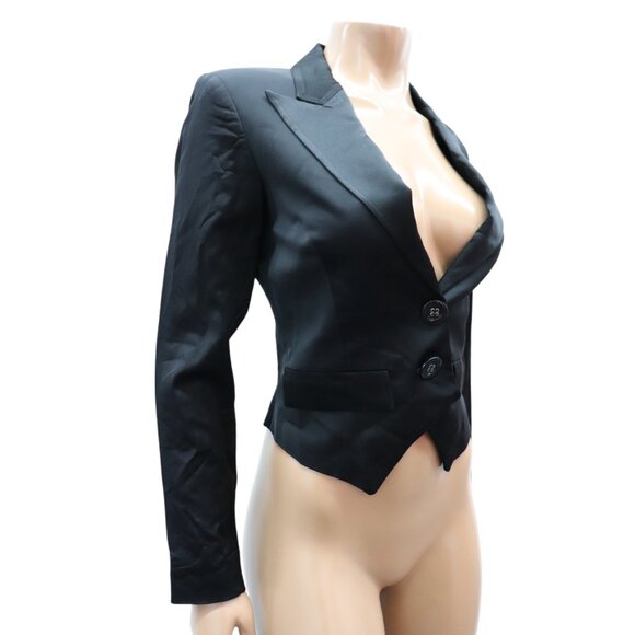 GUESS by MARCIANO Black satiny TUXEDO blazer Short JACKET ITALY Size 40 /4 - Picture 3 of 6